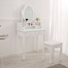 tectake Toaletna mizica z ogledalom in s stolčkom ter starinskim videzom