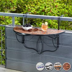 tectake Zložljiva viseča balkonska miza s kamnitim mozaikom 75 x 65 x 62 cm Terakota