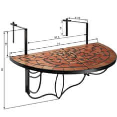 tectake Zložljiva viseča balkonska miza s kamnitim mozaikom 75 x 65 x 62 cm Terakota