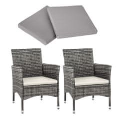tectake 2 vrtna stola iz ratana + 4 sedežne prevleke, model 1 Siva/svetlo siva
