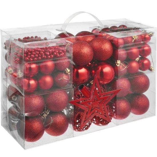 tectake 84 rdečih nezlomljivih božičnih kroglic z rdečo verižico in zvezdo