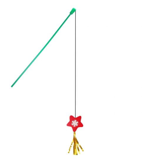 RECORD mačja igrača, palica z božično zvezdo in trakovi, 43 cm