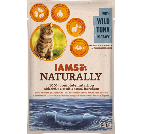 IAMS Naturally hrana za odrasle mačke, z divjo tuno, v omaki, 24 x 85 g