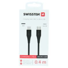 SWISSTEN podatkovni kabel USB-C/Micro USB 0,4 m, črn