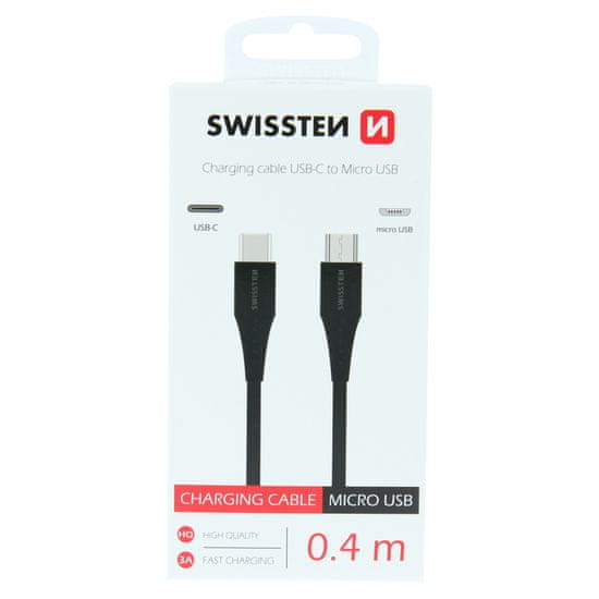 SWISSTEN podatkovni kabel USB-C/Micro USB 0,4 m, črn