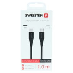 SWISSTEN podatkovni kabel USB-C/microUSB, 1 m, 71506510, črn
