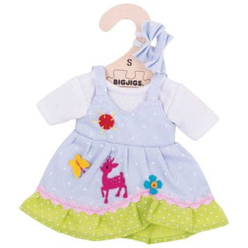 Bigjigs Toys Modra pikasta obleka z jelenom za lutko 28 cm