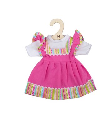 Bigjigs Toys Roza obleka s črtasto obrobo za lutko 34 cm
