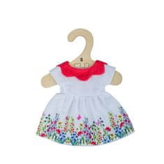 Bigjigs Toys Bela cvetlična obleka z rdečim ovratnikom za lutko 25 cm