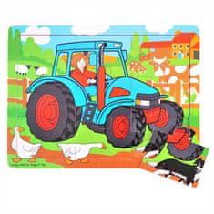 Bigjigs Toys Lesena sestavljanka s traktorjem 9 kosov