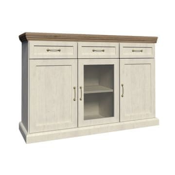 KONDELA Trovratna komoda Royal K1S - bel nordijski bor / divji hrast