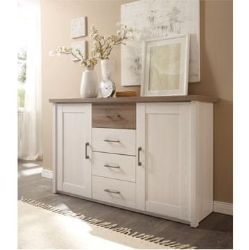 KONDELA Dvovratna komoda Lumera - beli bor / hrast sonoma tartuf