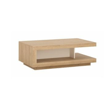 KONDELA Klubska mizica Leonardo LYOT - hrast riviera / bela visoki sijaj