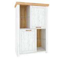 KONDELA Vitrina Sudbury C - zlati craft hrast / beli craft hrast