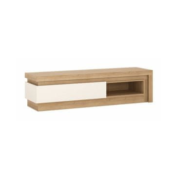 KONDELA TV mizica z osvetlitvijo Leonardo LYOF 2 - hrast riviera / bela visoki sijaj