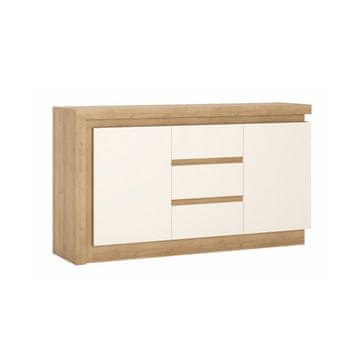 KONDELA Dvovratna komoda z osvetlitvijo Leonardo LYOK 1 - hrast riviera / bela visoki sijaj