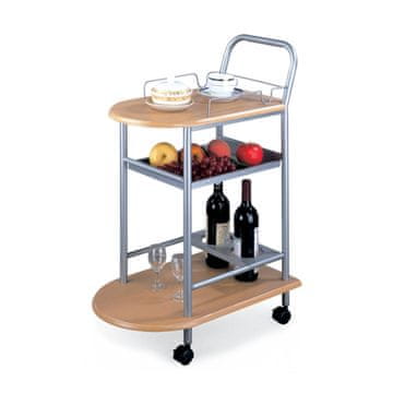 KONDELA Servirna miza na kolesih Lima - bukev / srebrna