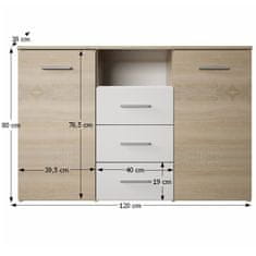 KONDELA Dvovratna komoda Gabriela - hrast sonoma / bela