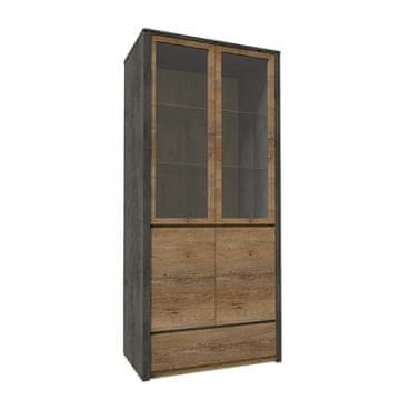 KONDELA Vitrina Montana W2D - temni hrast Lefkas / gladko siva