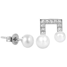 JwL Luxury Pearls Asimetrični biserni uhani z cirkoni JL0415