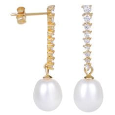 JwL Luxury Pearls Pozlačeni biserni uhani s kristali JL0405