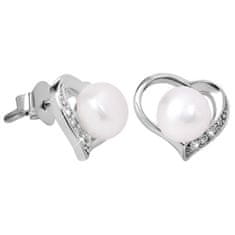 JwL Luxury Pearls Uhani Srce s pravim biserom in cirkoni JL0407