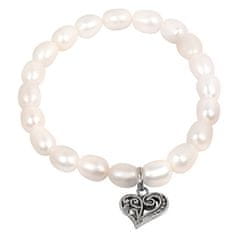 JwL Luxury Pearls Fina zapestnica iz pravih biserov s kovinskim srcem JL0417