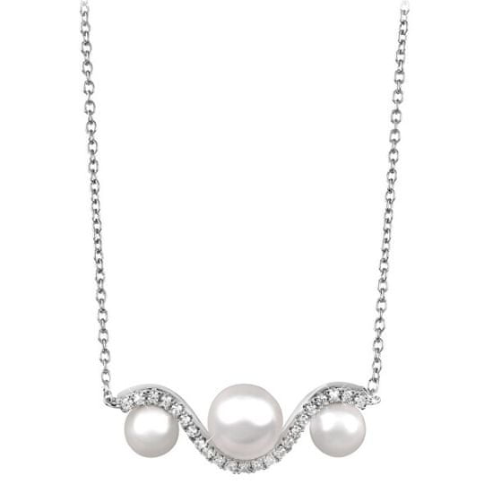 Silver Cat Osupljiva srebrna ogrlica z cirkoni in bisernim SC340
