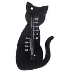 Greatstore Nature Zunanji stenski termometer, v obliki mačke, črn