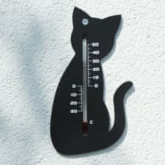 Greatstore Nature Zunanji stenski termometer, v obliki mačke, črn