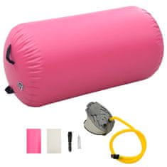 Vidaxl Napihljiv gimnastični valj s tlačilko 120x75 cm PVC roza