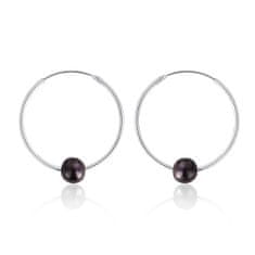 JwL Luxury Pearls Srebrni uhani krogi s pravimi črnimi biseri JL0632