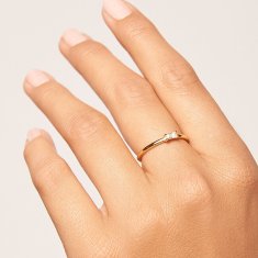 PDPAOLA Minimalističen pozlačen srebrn prstan z bleščečim cirkonom AMANI Gold AN01-146 (Obseg 54 mm)