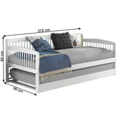 KONDELA Enojna postelja z dodatnim ležiščem Pedreza 90x200 cm - bela