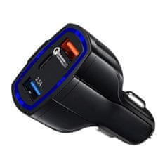 MG Universal avtomobilski adapter 2x USB / USB C QC3.0, črna