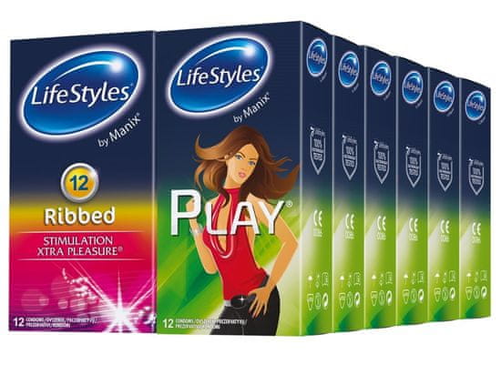 Lifestyles Skyn Ribbed & Play kondomi, 144 kosov (6 paketov + 6 paketov gratis)