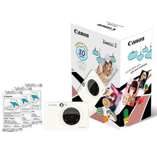 Canon ZOEMINI S fotoaparat z vgrajenim tiskalnikom, bel + 20 listov papirja za tiskanje