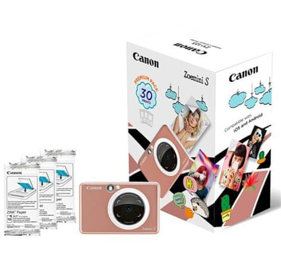 Canon ZOEMINI S fotoaparat z vgrajenim tiskalnikom, roza + 20 listov papirja za tiskanje
