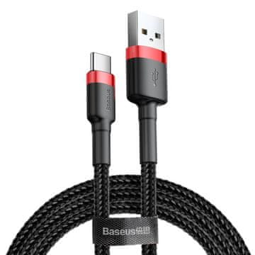 BASEUS Trpežen najlon kabel USB-C QC3.0 2A 3M, črno-rdeč