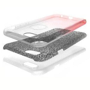 Bling ovitek za iPhone 12 Mini, silikonski, 2 v 1, srebrno-pink, z bleščicami