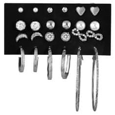 Troli Set okroglih uhanov in prstanov s srebrnimi cirkoni (12 parov)