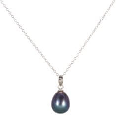 JwL Luxury Pearls Srebrna ogrlica z modrim biserjem JL0438 (veriga, obesek) (Dolžina 45 cm)