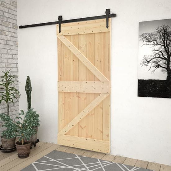 Greatstore Drsna vrata s kompletom vodil 90x210 cm trdna borovina