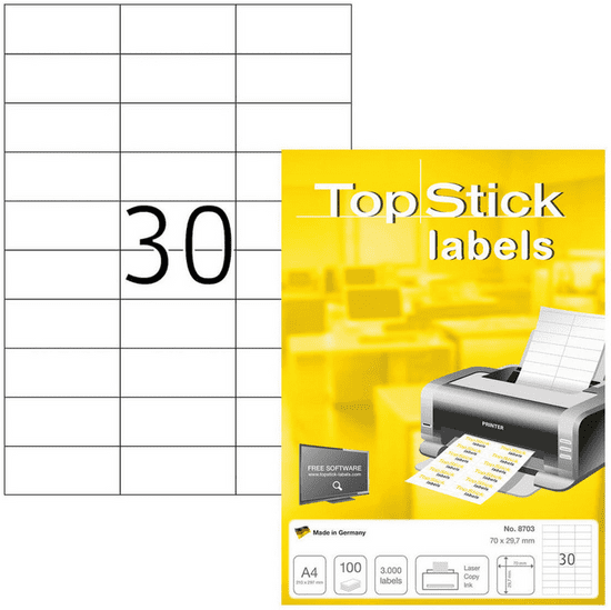 Herma Top Stick 8703 etikete, 70 x 29,7 mm, bele, 100/1