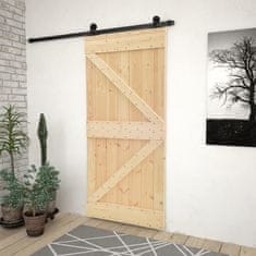Vidaxl Drsna vrata s kompletom vodil 90x210 cm trdna borovina