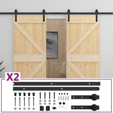 Vidaxl Drsna vrata s kompletom vodil 80x210 cm trdna borovina