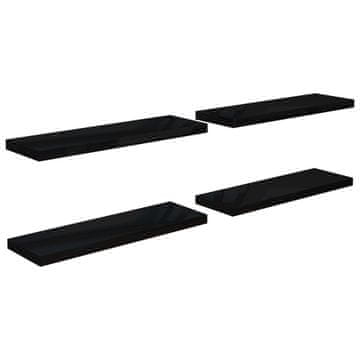 Vidaxl Stenske police 4 kosi visok sijaj črne 80x23,5x3,8 cm MDF