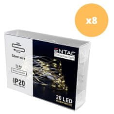 ENTAC 8x 1m 20 LED božično - novoletne micro LED lučke na baterije 2 x AA toplo bele