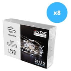 ENTAC 8x 1m 20 LED božično - novoletne micro LED lučke na baterije 2 x AA hladno bele