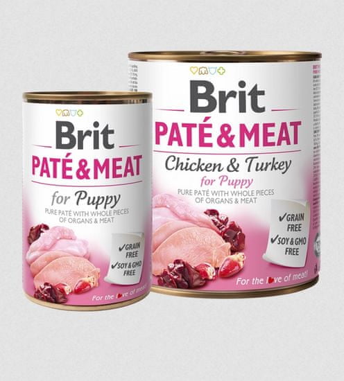 Brit pate s koščki mesa, piščanec in govedina, za mlade pse, 400 g, 6 kos